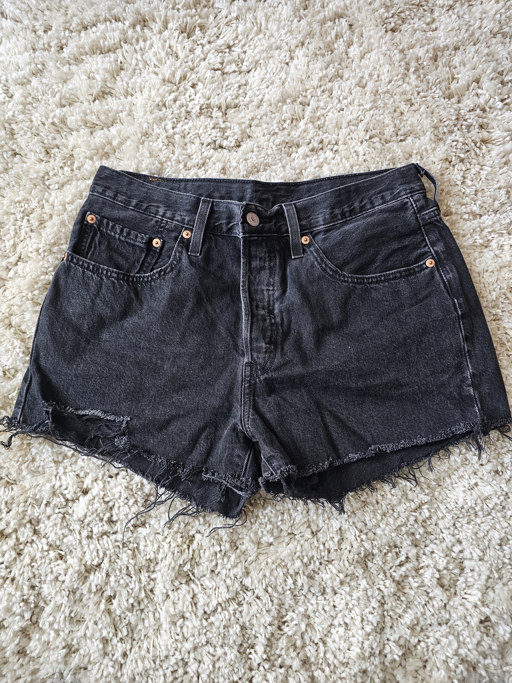 Levi's Black Distressed High-Rise Denim Shorts